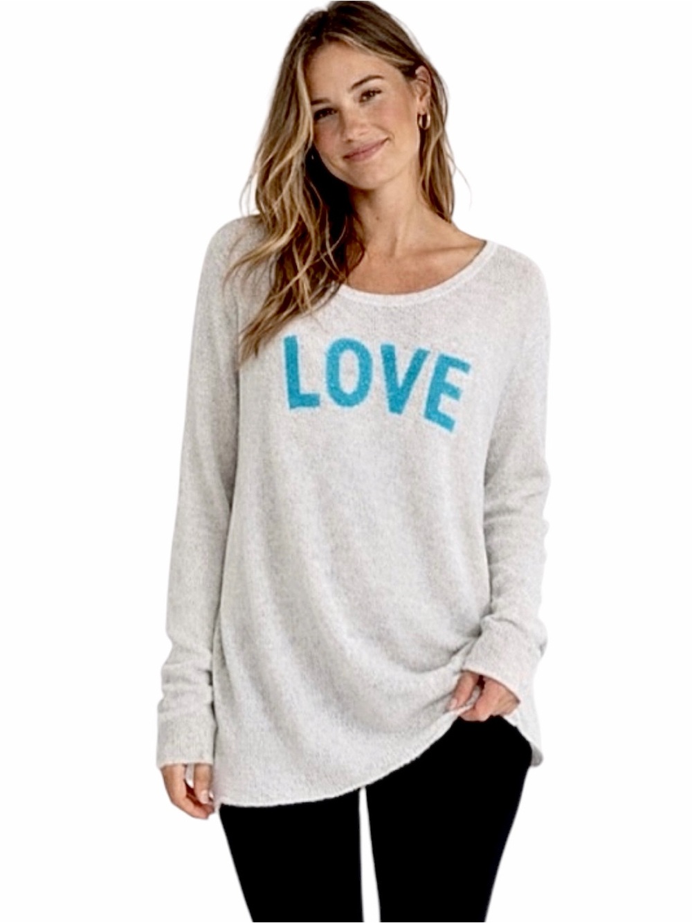 NWT Wooden Ships – LOVE Crewneck Knit Sweater Graphic Pullover Gray – Sz. S/M